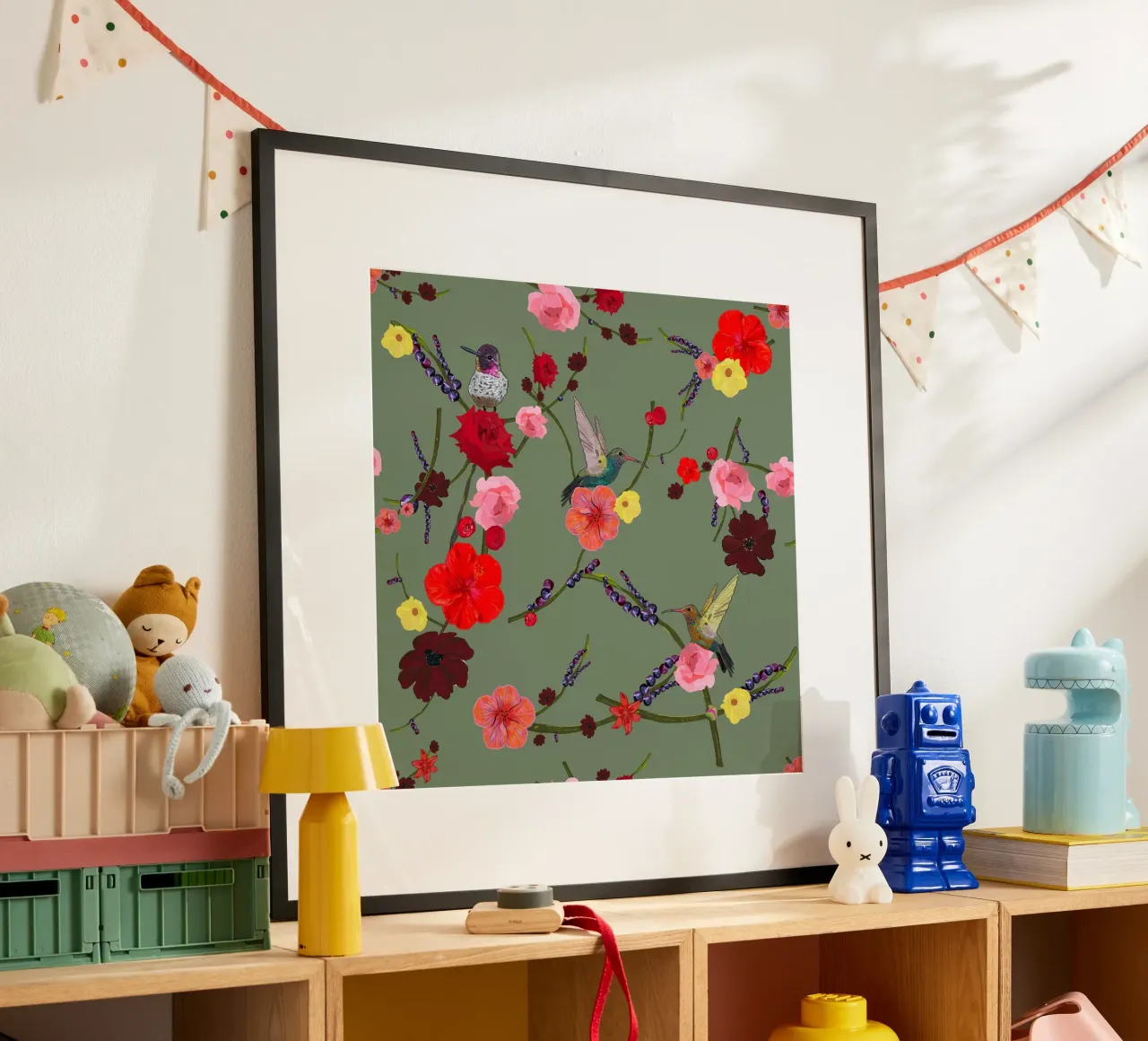 Birds With Hibiscus and Roses Pattern poster by gulsengunel