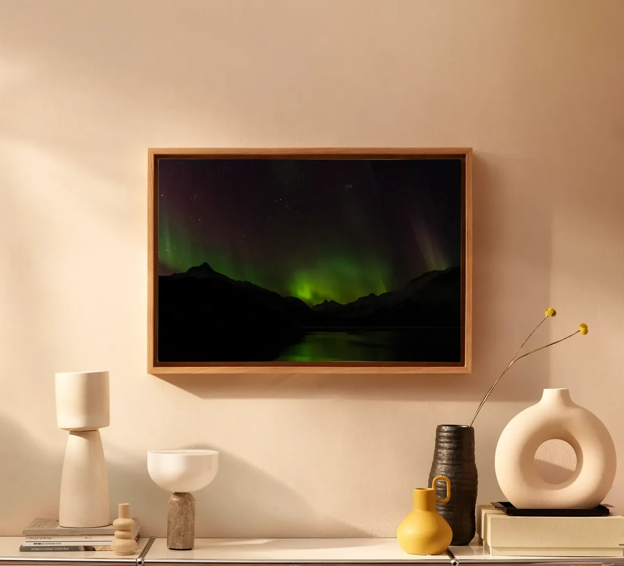 Noorderlicht Symfonie, Noorwegen canvas met Baklijst van PhotoVibe Decor