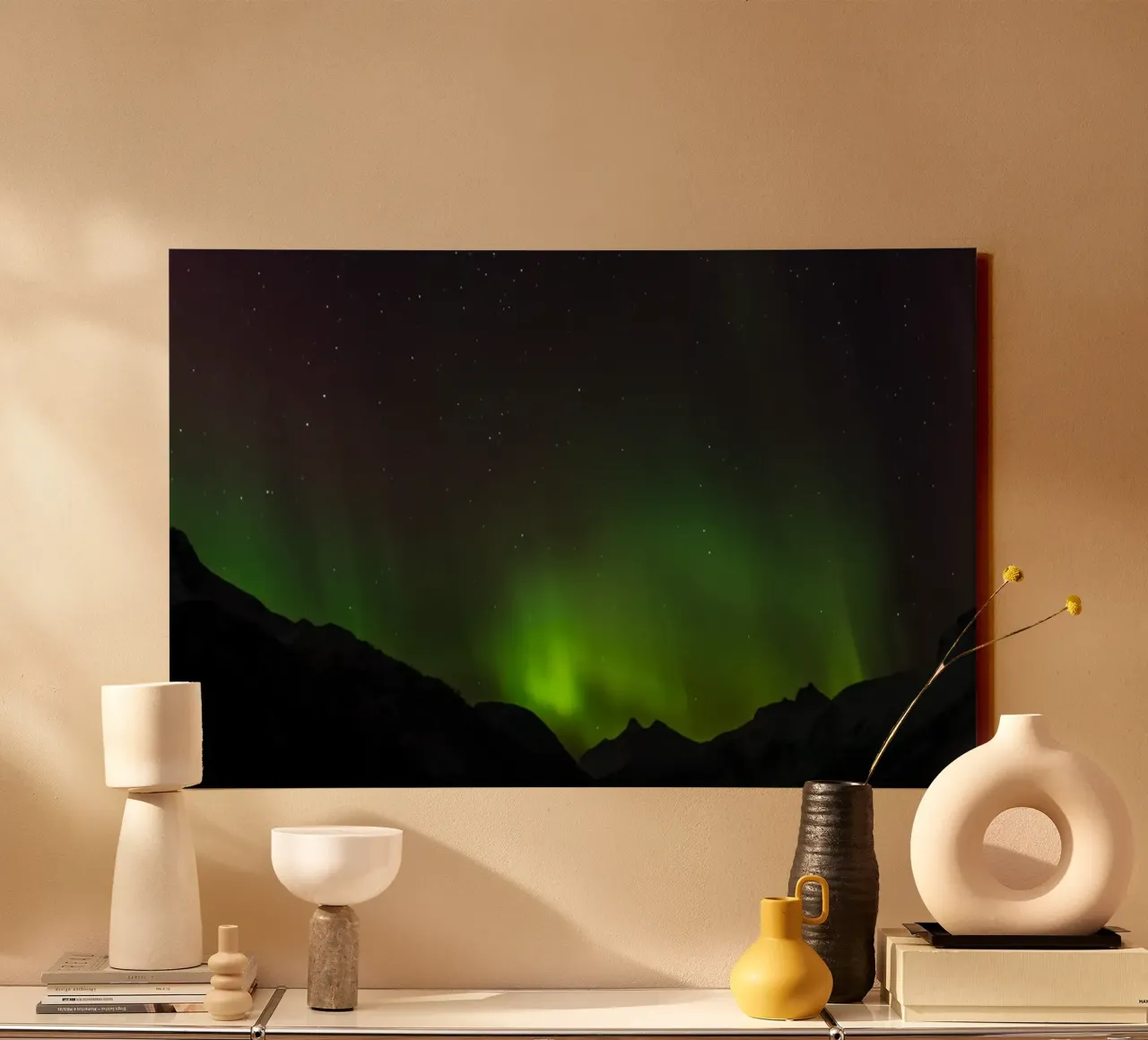 Noorderlicht Symfonie, Noorwegen canvas met Baklijst van PhotoVibe Decor