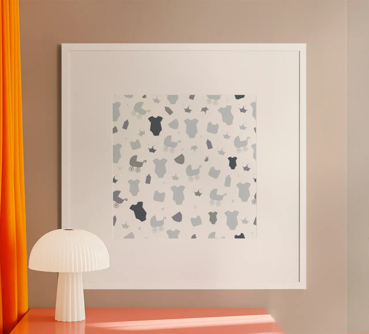 Simbolo del bebè, motivo neutro di colore grigio poster con telaio in plastica da gulsengunel