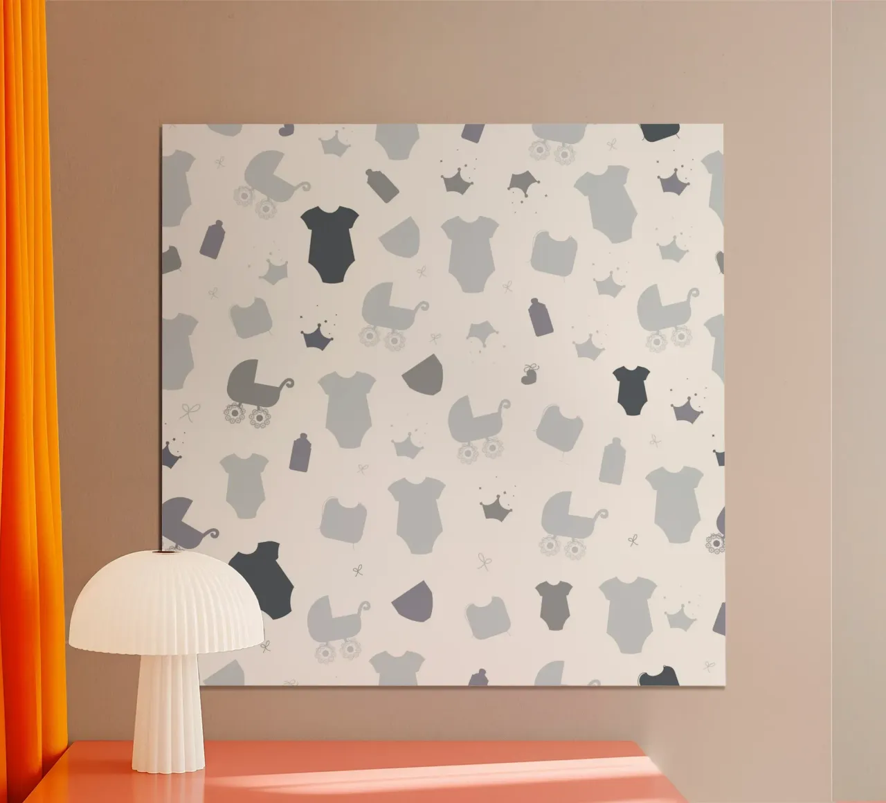Simbolo del bebè, motivo neutro di colore grigio poster con telaio in plastica da gulsengunel