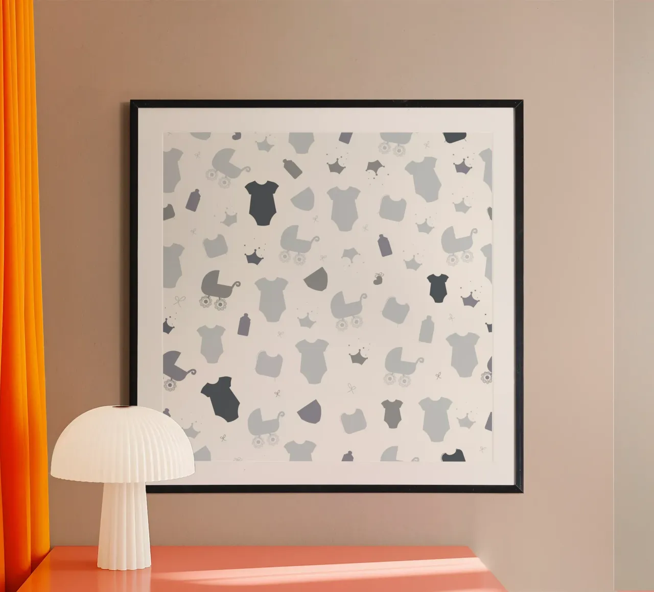 Simbolo del bebè, motivo neutro di colore grigio poster con telaio in plastica da gulsengunel
