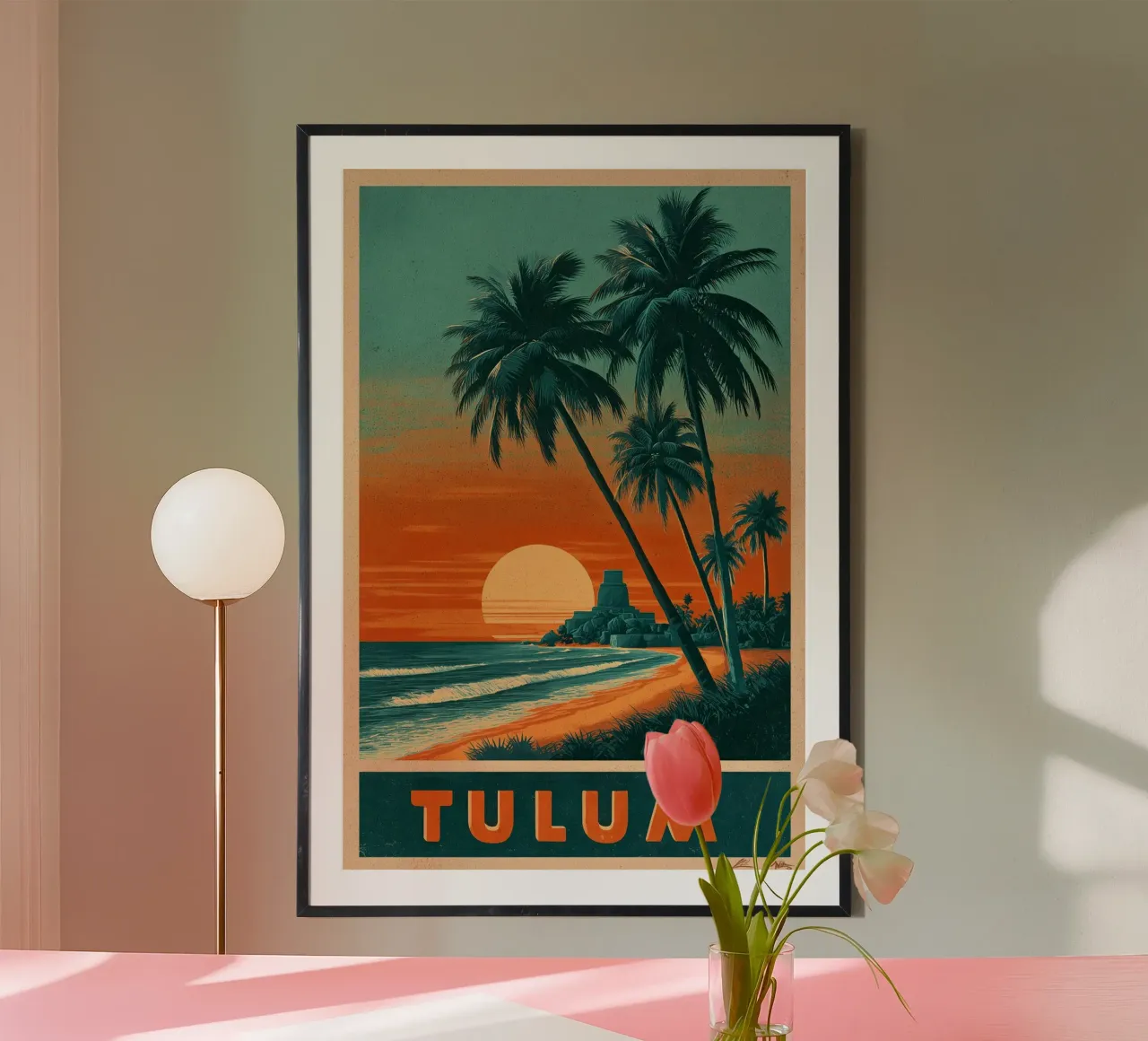 Poster di viaggio vintage di Tulum Messico poster con telaio in alluminio da Vintage Travel Art