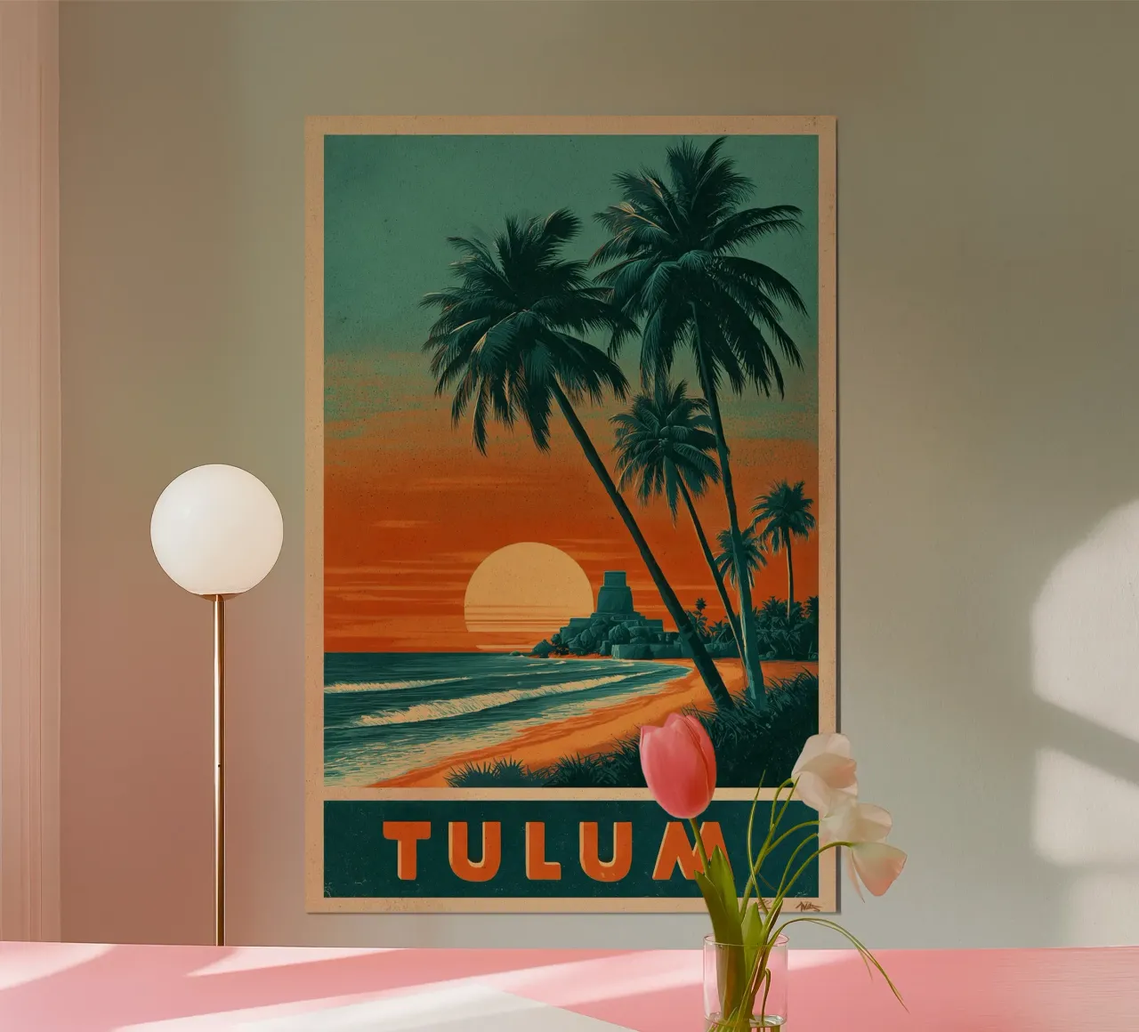 Poster di viaggio vintage di Tulum Messico poster con telaio in alluminio da Vintage Travel Art