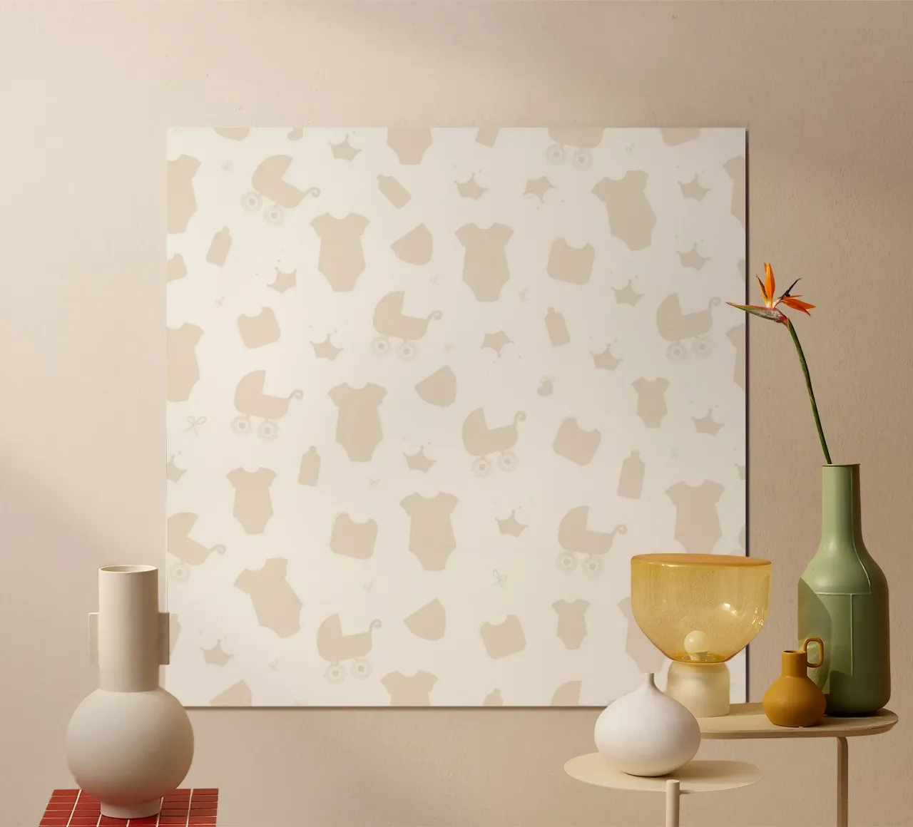Simbolo del bebè, motivo neutro color crema poster con telaio in plastica da gulsengunel