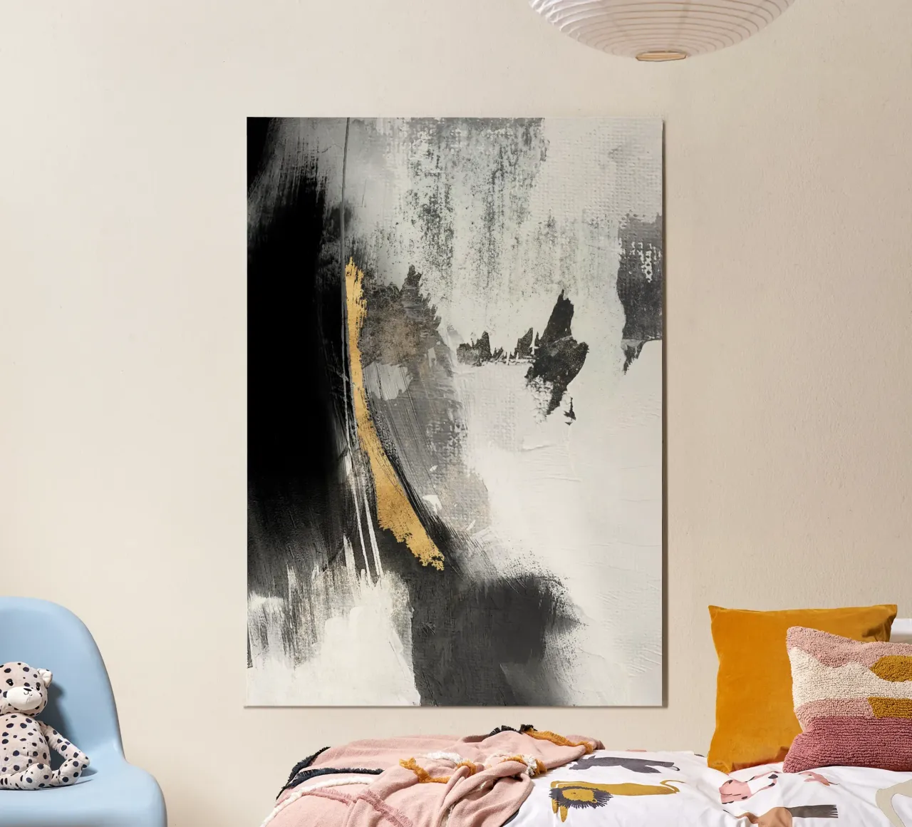 black and gray abstract brushstrokes alluminio dibond da vintageshop