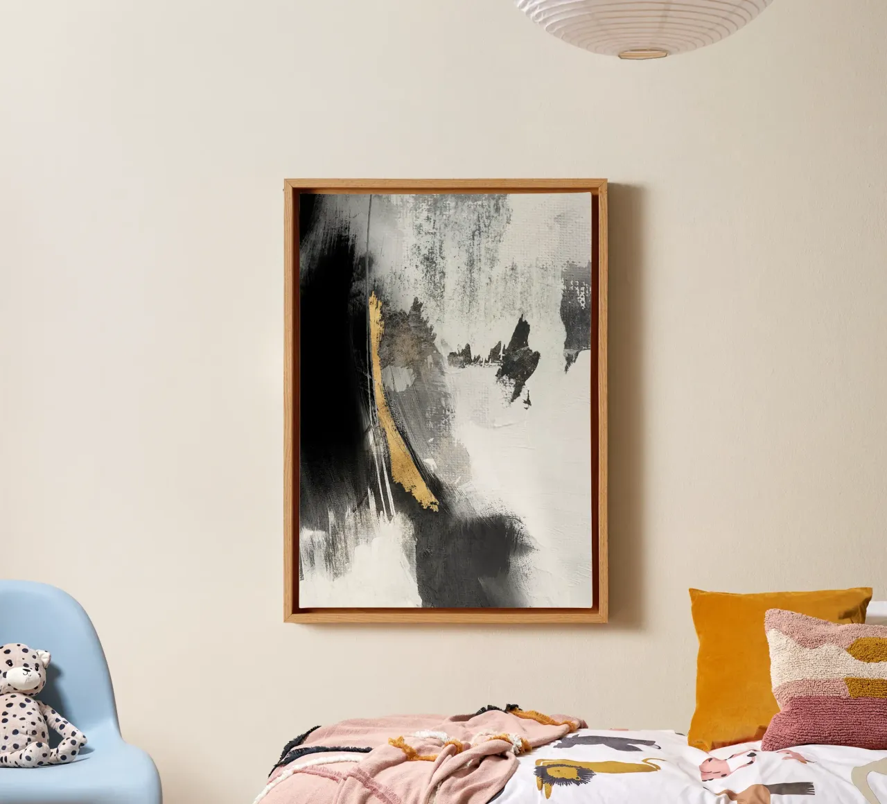 black and gray abstract brushstrokes tela con Cornice a cassetta da vintageshop