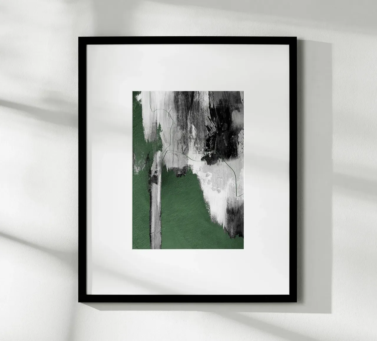 abstract black, gray, and green brushstrokes poster con telaio in plastica da vintageshop