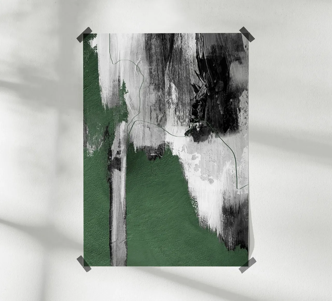abstract black, gray, and green brushstrokes poster con telaio in plastica da vintageshop