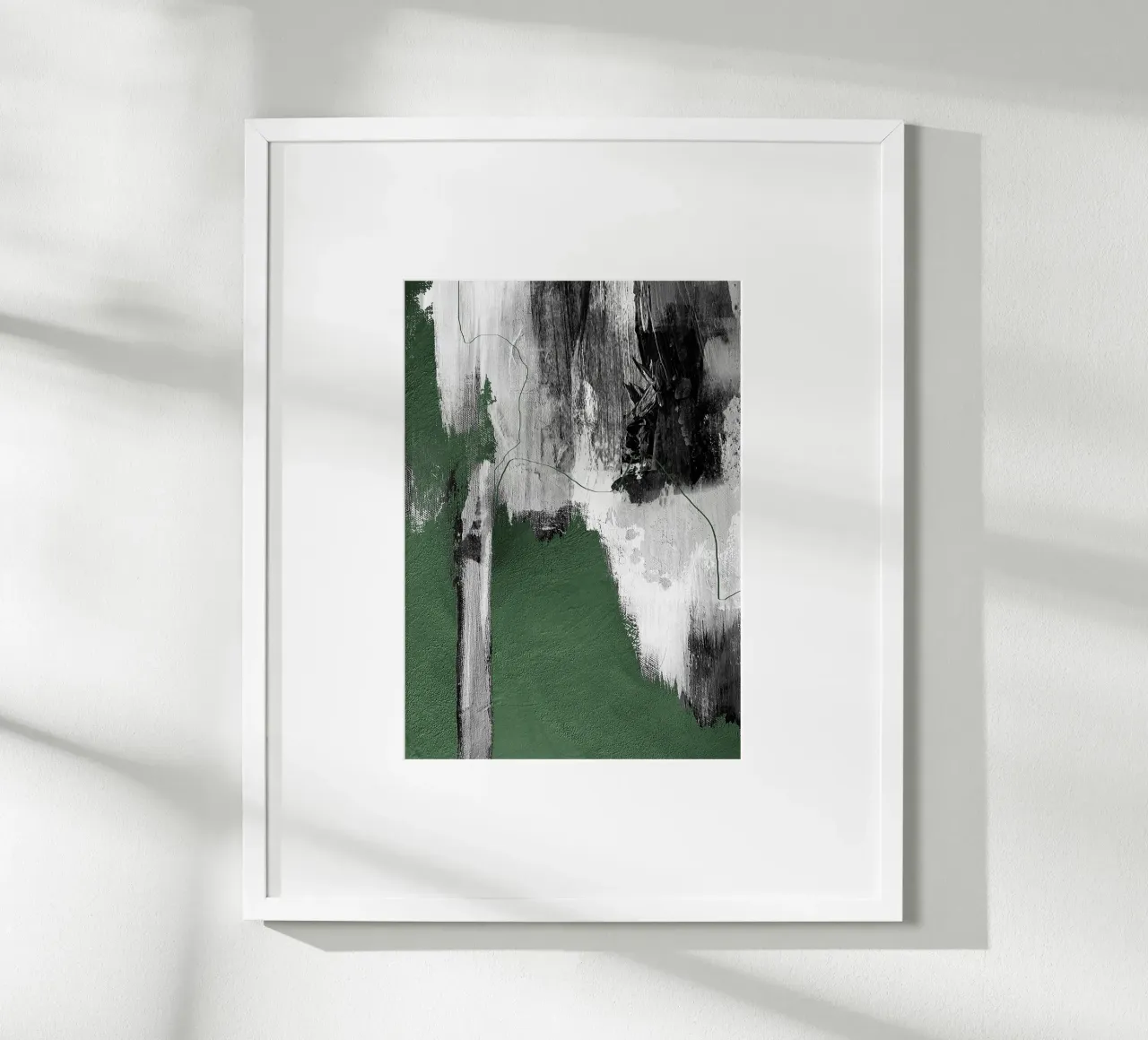 abstract black, gray, and green brushstrokes poster con telaio in plastica da vintageshop
