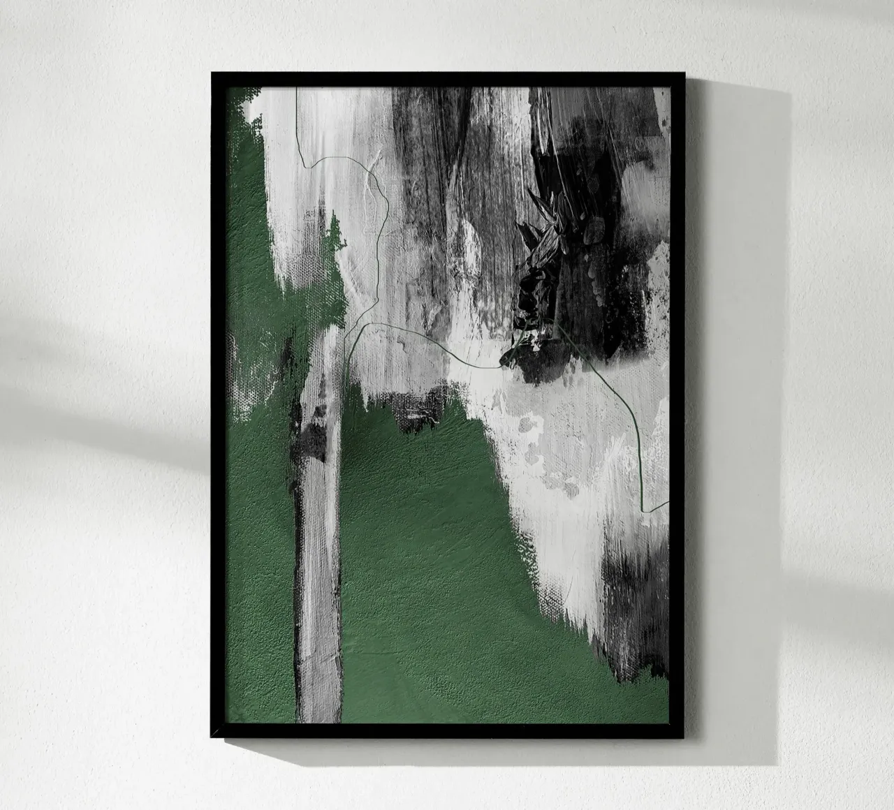 abstract black, gray, and green brushstrokes poster con telaio in plastica da vintageshop
