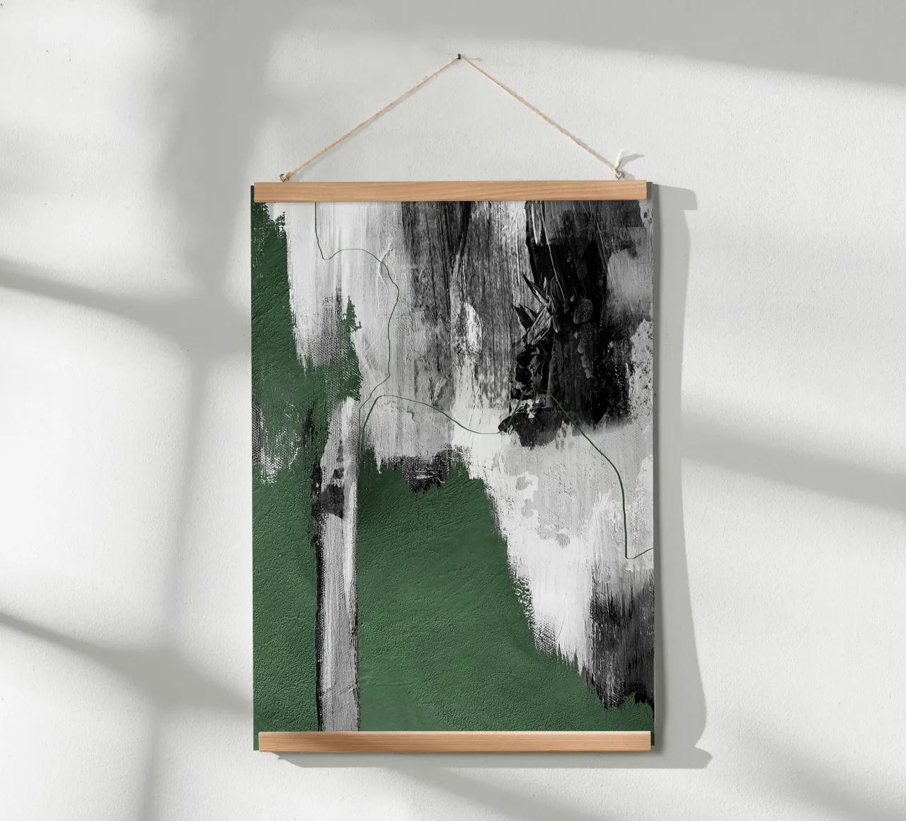 abstract black, gray, and green brushstrokes poster con telaio in plastica da vintageshop