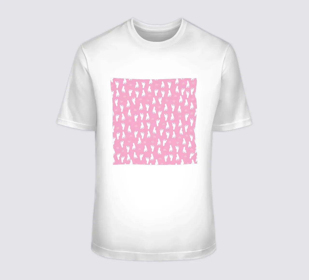 Baby foot print and hearts pattern with pink background t-shirt by gulsengunel