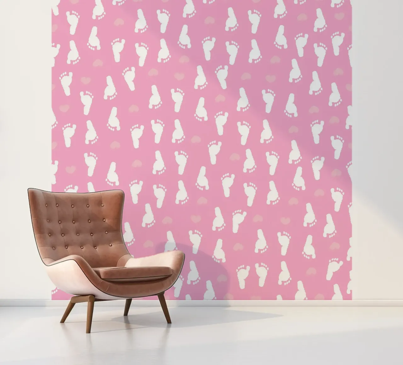 Baby foot print and hearts pattern with pink background photo wallpaper by gulsengunel