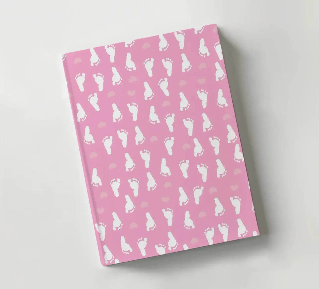 Baby foot print and hearts pattern with pink background notebook by gulsengunel
