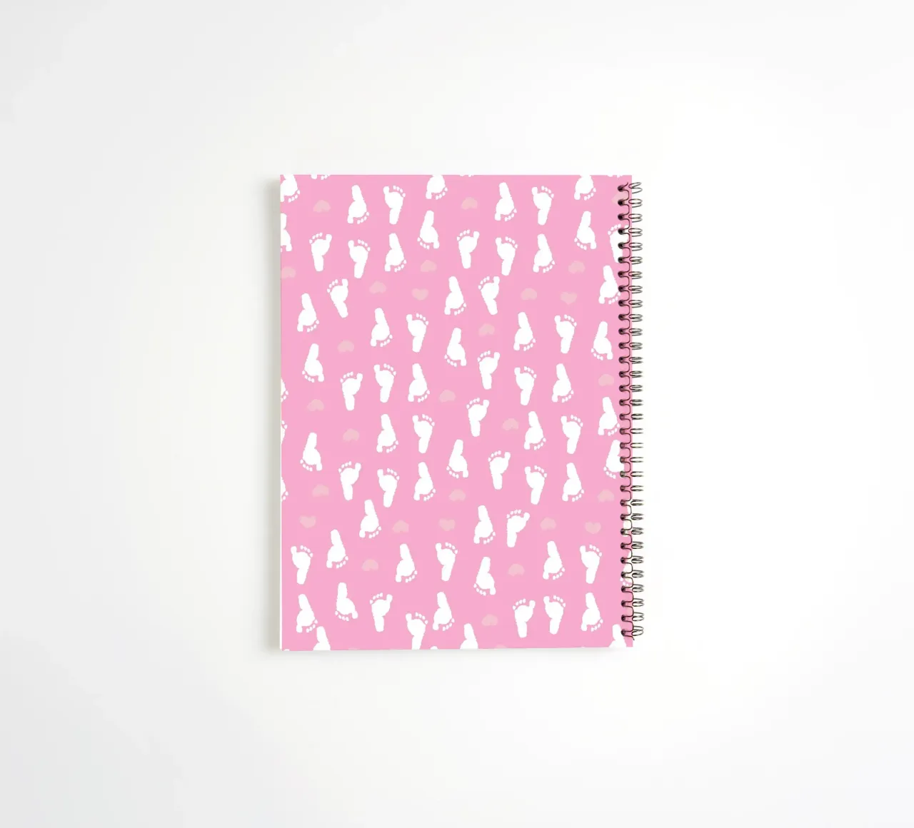 Baby foot print and hearts pattern with pink background spiral notebook by gulsengunel