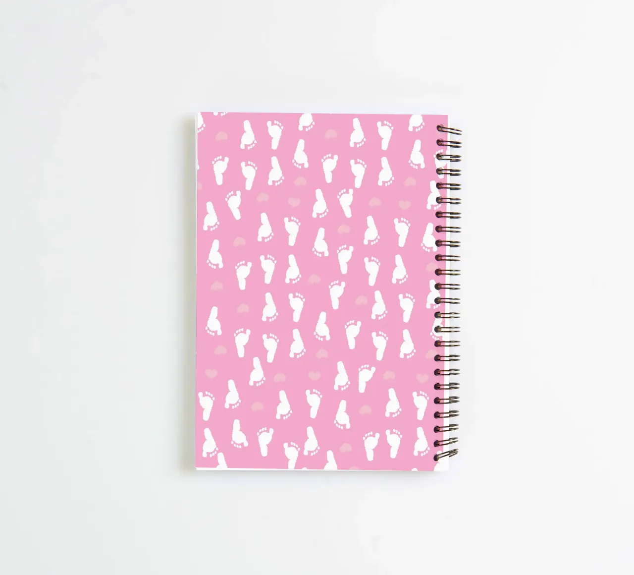 Baby foot print and hearts pattern with pink background spiral notebook by gulsengunel