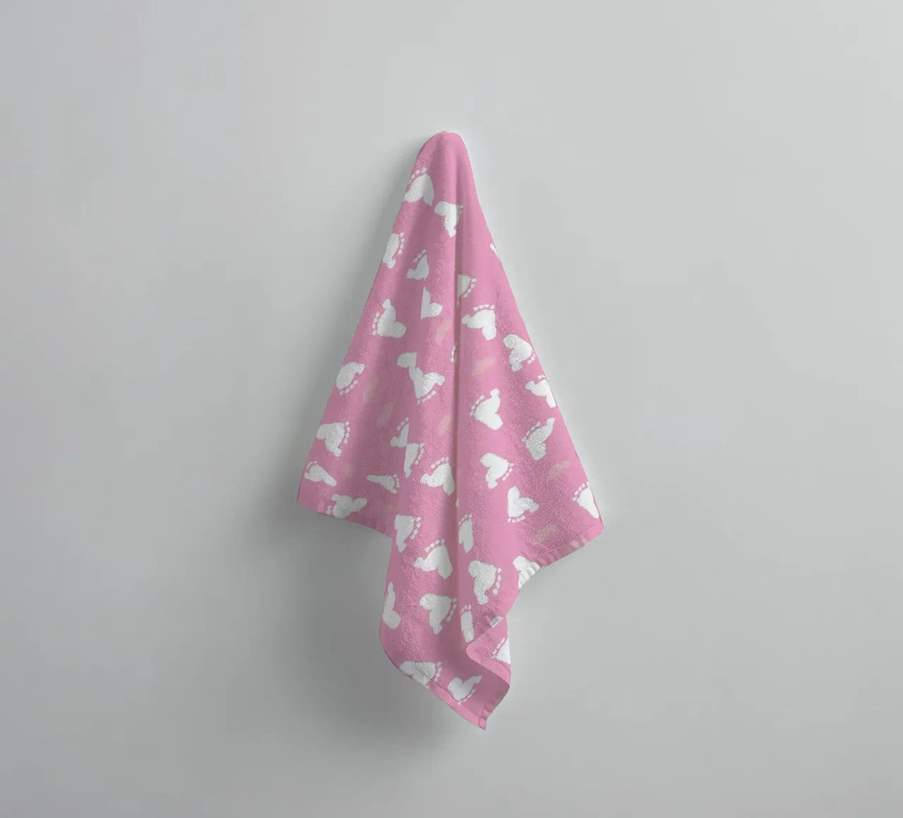 Baby foot print and hearts pattern with pink background towel by gulsengunel