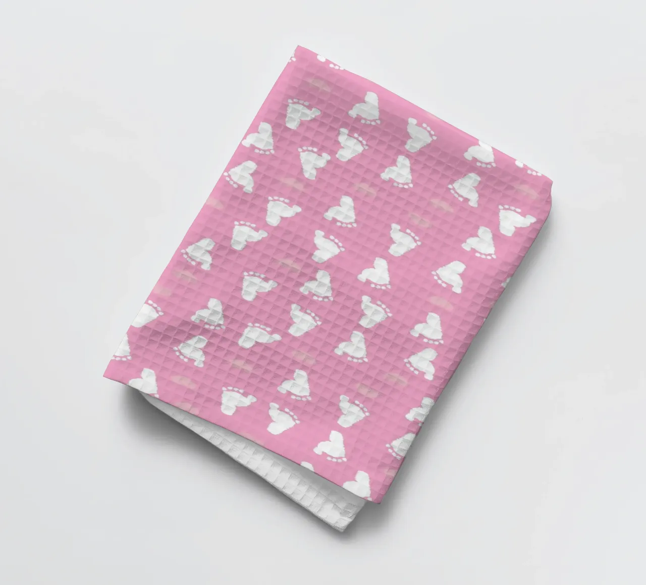 Baby foot print and hearts pattern with pink background tea towel by gulsengunel