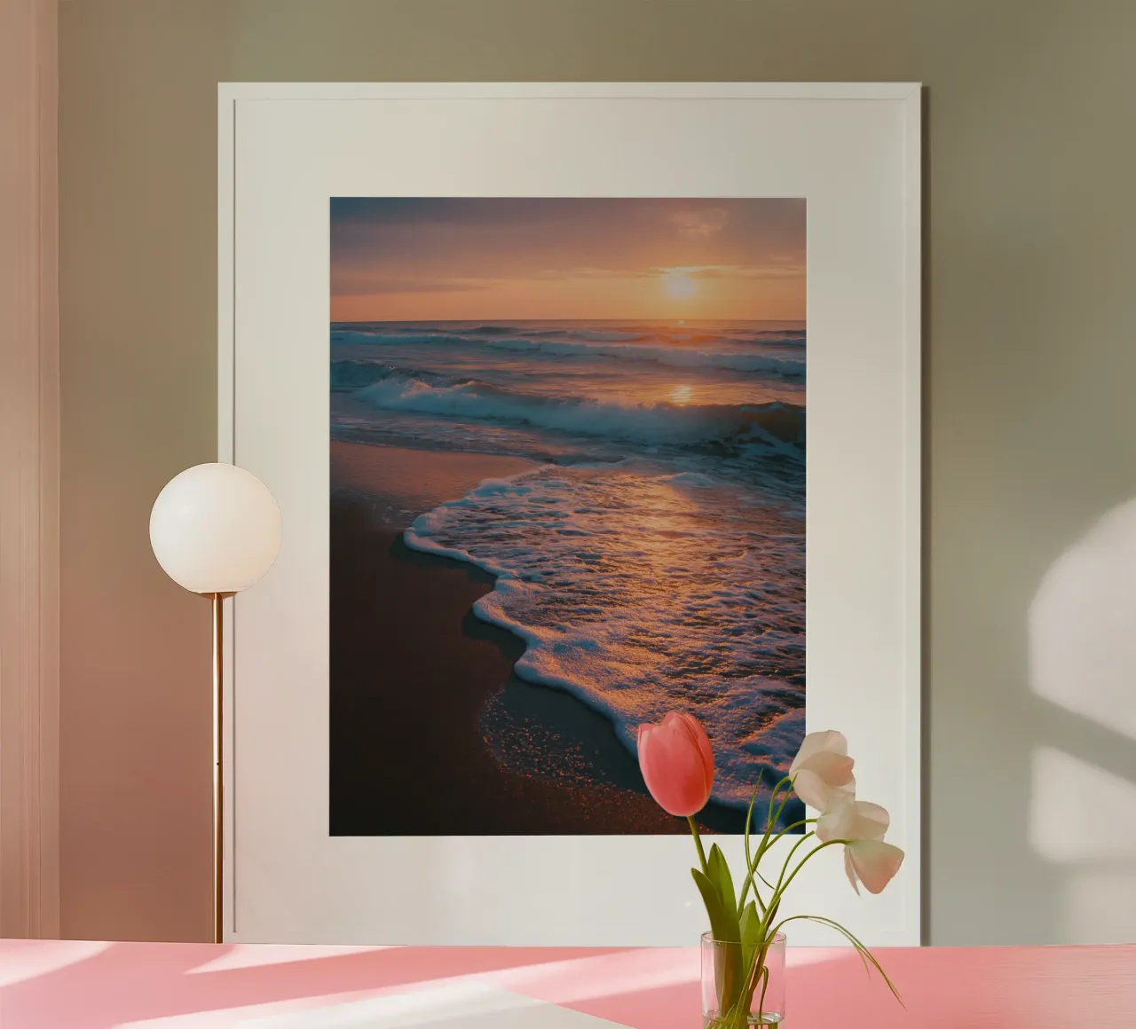 Coucher de soleil sur le rivage poster de Pictura