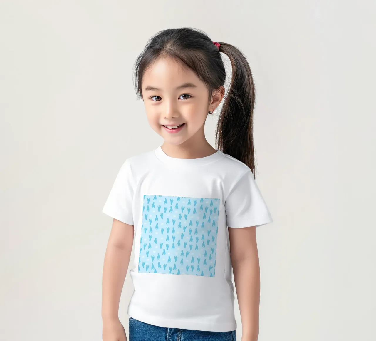 Baby voetafdruk en hartjes patroon met blauwe achtergrond kinder t-shirt van gulsengunel