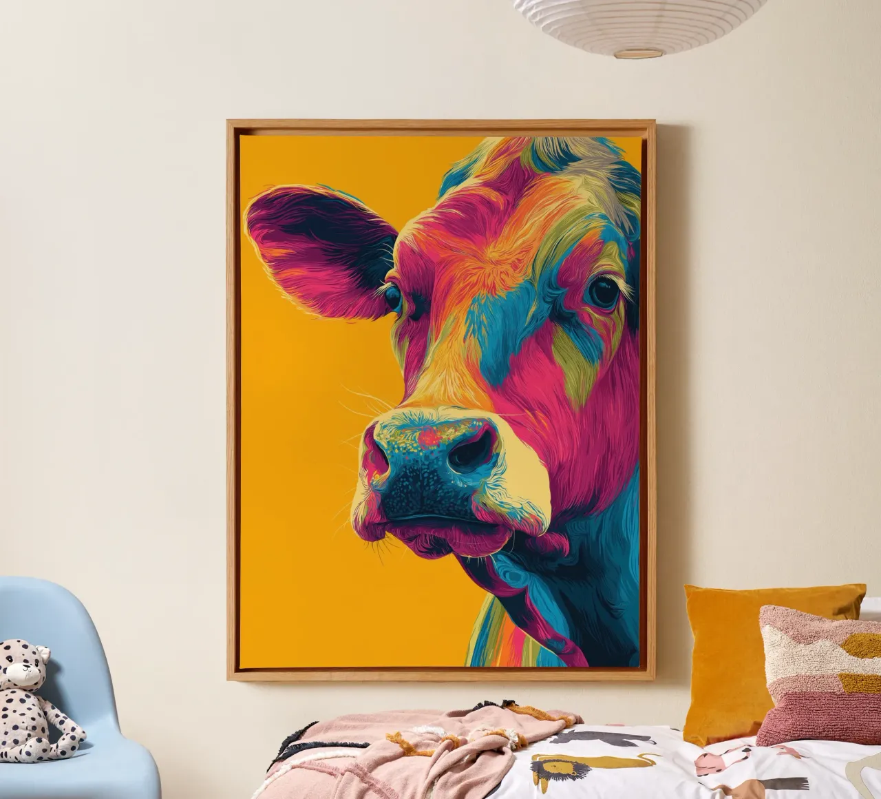 Mucca colorata tela con Cornice a cassetta da Pictura