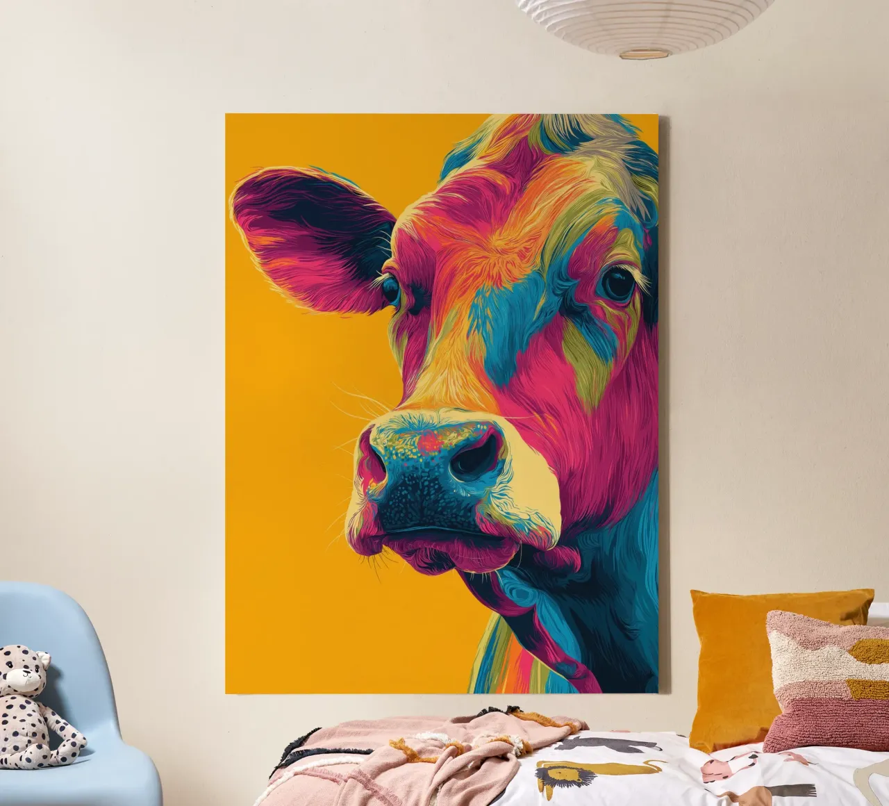 Mucca colorata tela con Cornice a cassetta da Pictura
