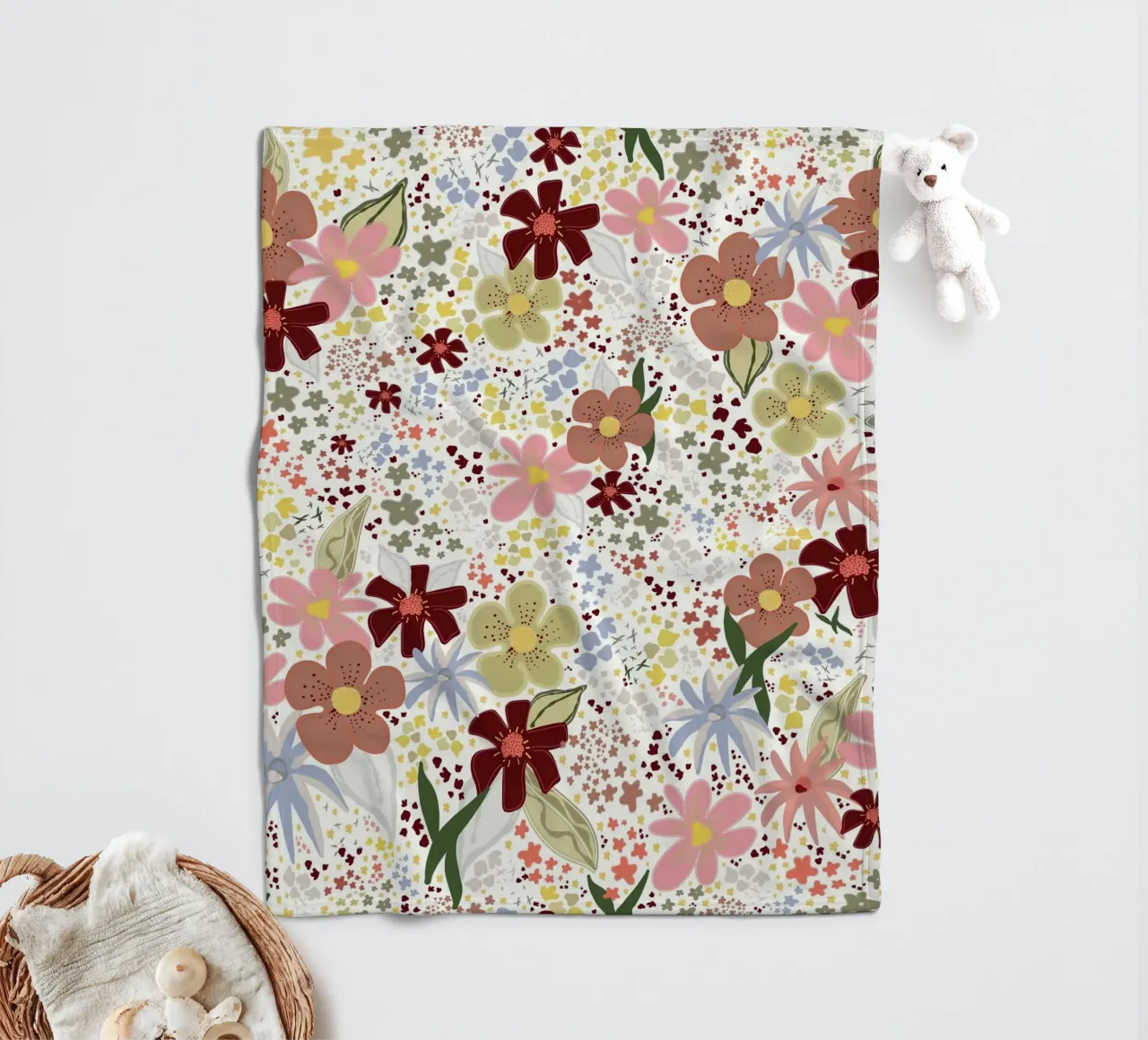 Autumn floral pattern fleece blanket by gulsengunel