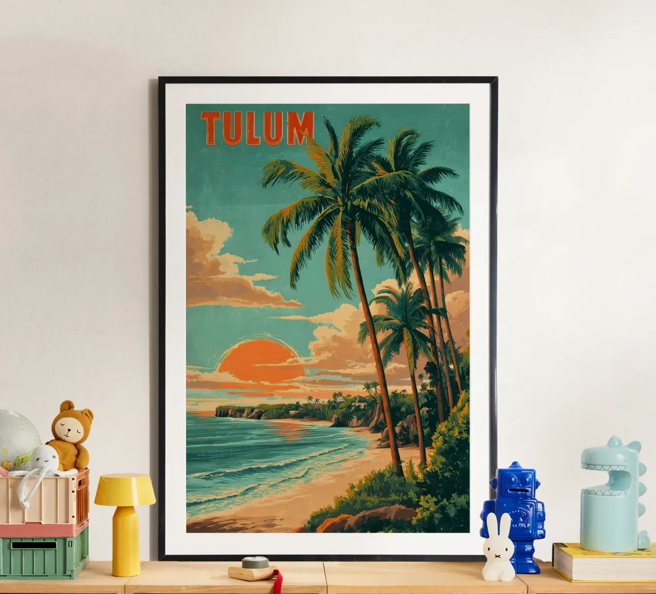 Poster di viaggio vintage di Tulum Messico poster con telaio in alluminio da Vintage Travel Art