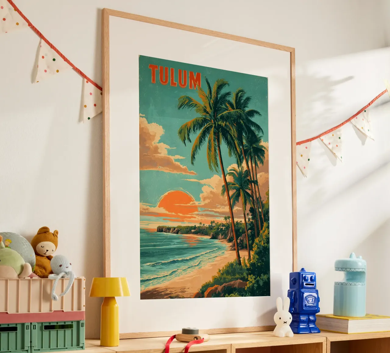 Poster di viaggio vintage di Tulum Messico poster con telaio in alluminio da Vintage Travel Art