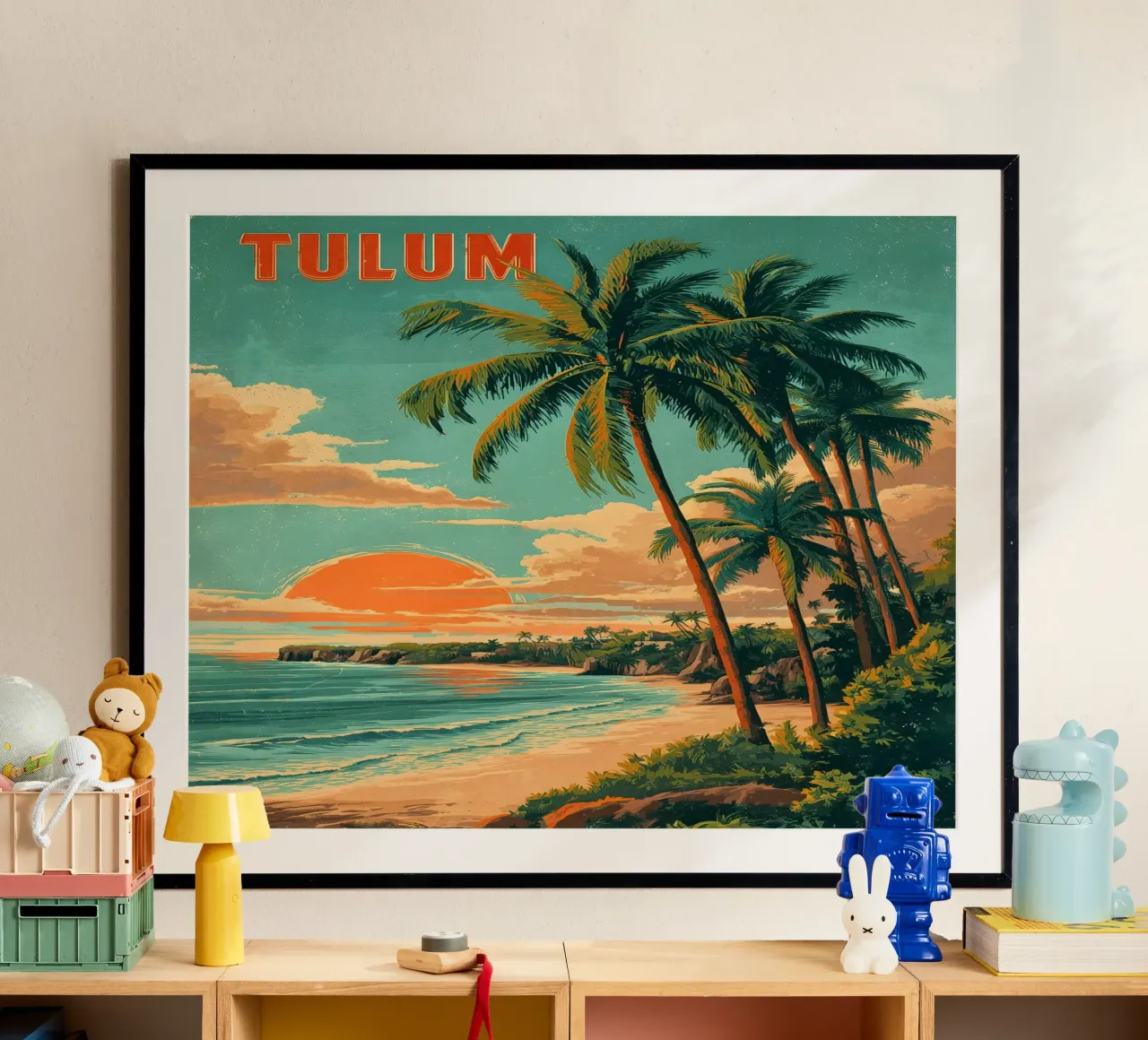 Poster di viaggio vintage di Tulum Messico poster con telaio in alluminio da Vintage Travel Art