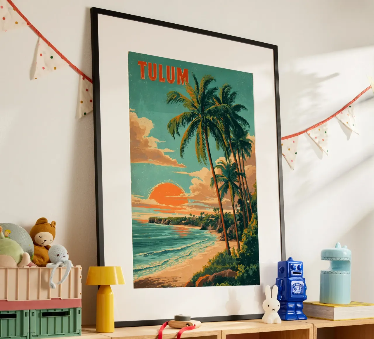 Poster di viaggio vintage di Tulum Messico poster con telaio in alluminio da Vintage Travel Art
