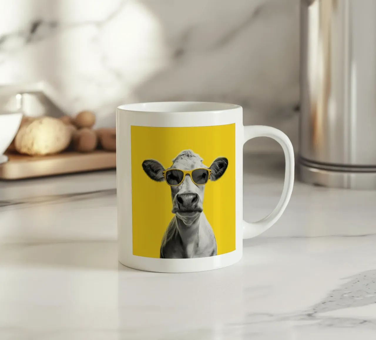 Mucca con occhiali gialli tazza in ceramica da Pictura