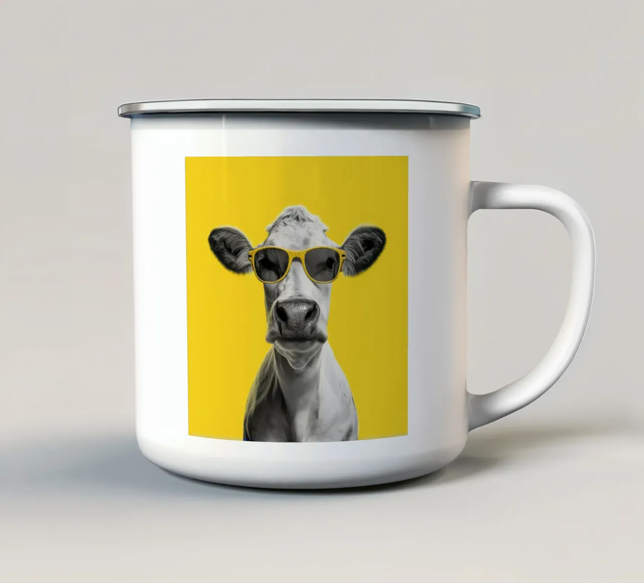 Mucca con occhiali gialli tazza in smalto da Pictura