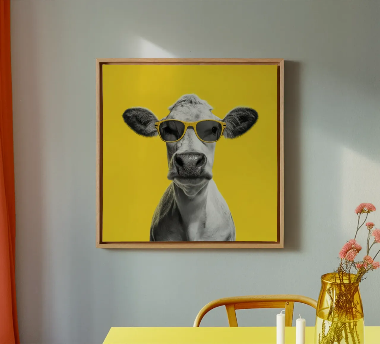 Koe met gele bril canvas met Baklijst van Pictura