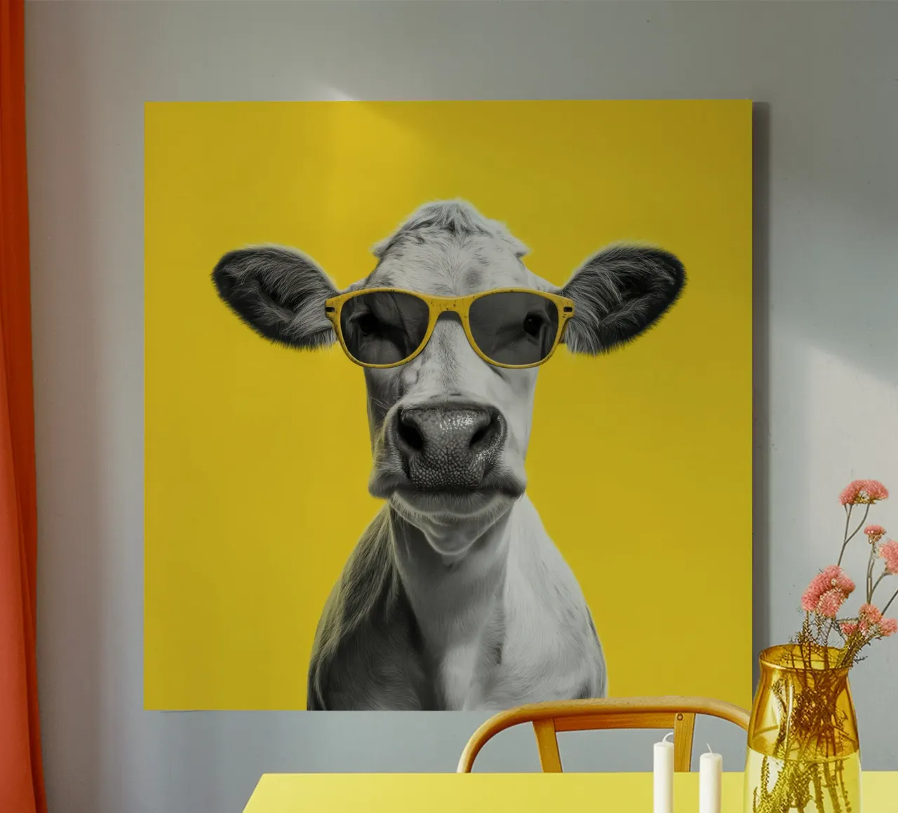 Koe met gele bril canvas met Baklijst van Pictura