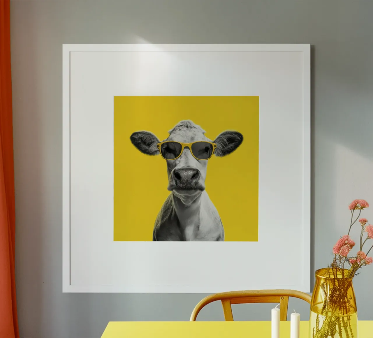 Mucca con occhiali gialli poster da Pictura