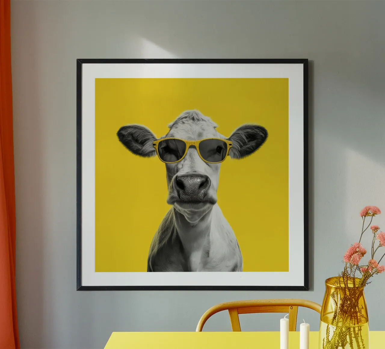 Mucca con occhiali gialli poster da Pictura