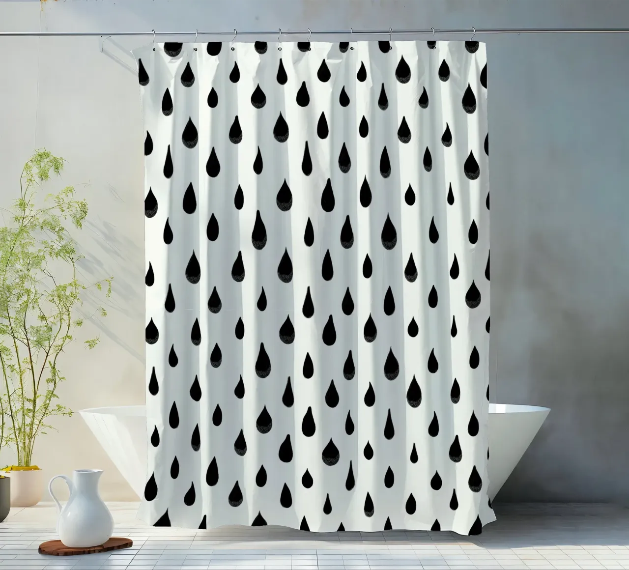 Active wear, modello semplice con gocce d'acqua nere disegnate a mano tenda da doccia da gulsengunel