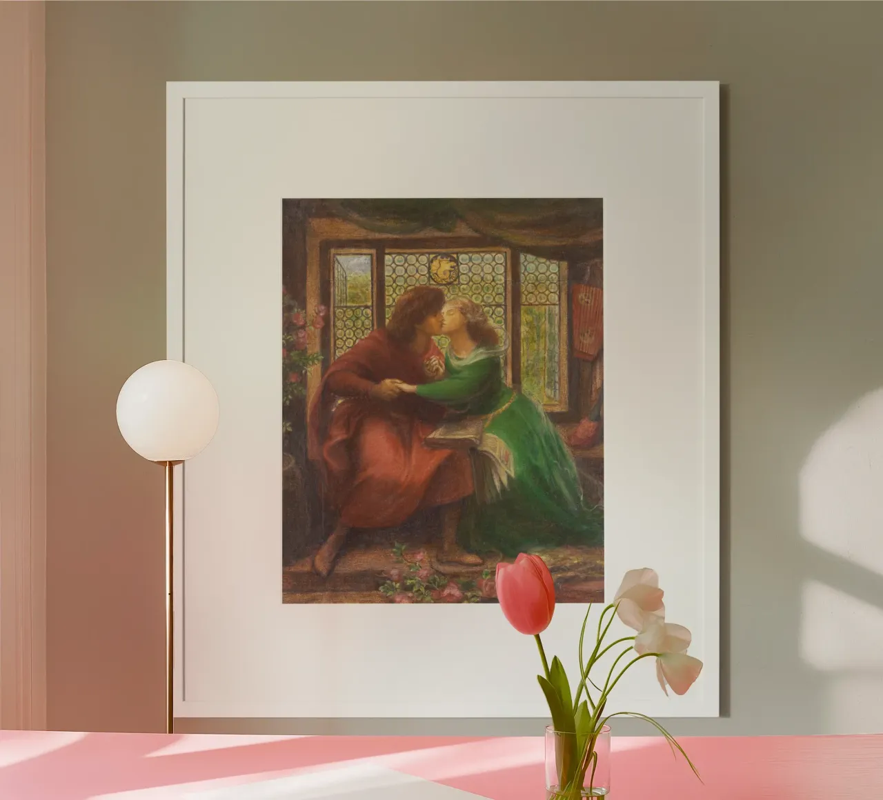 Paolo and Francesca da Rimini by Dante Gabriel Rossetti poster con telaio in alluminio da Venus Art