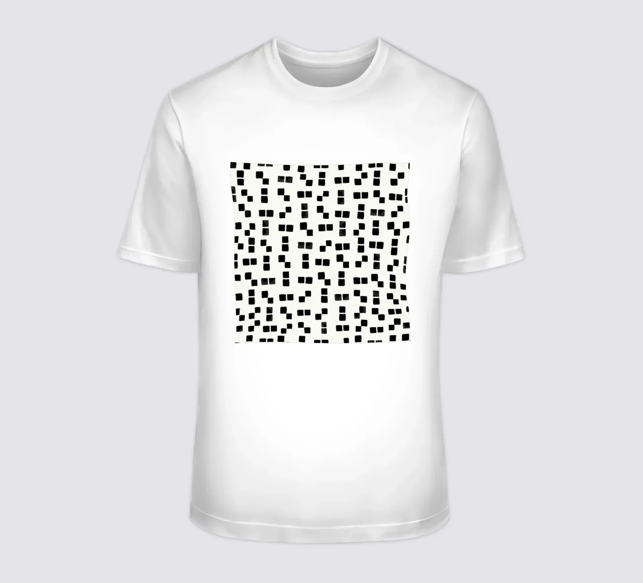Active wear hand drawn black squares simple pattern t-shirt by gulsengunel