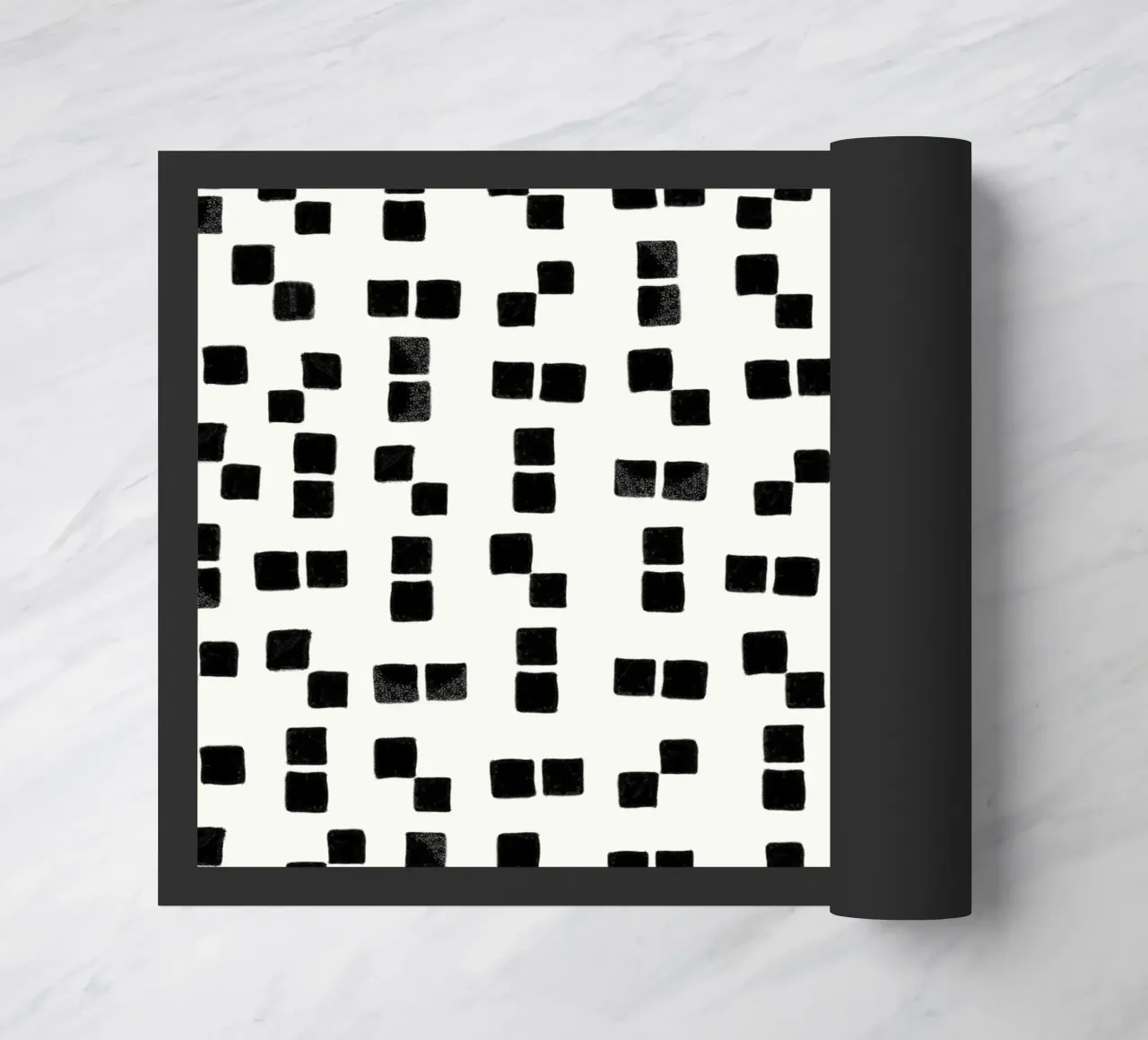 Active wear hand drawn black squares simple pattern doormat by gulsengunel