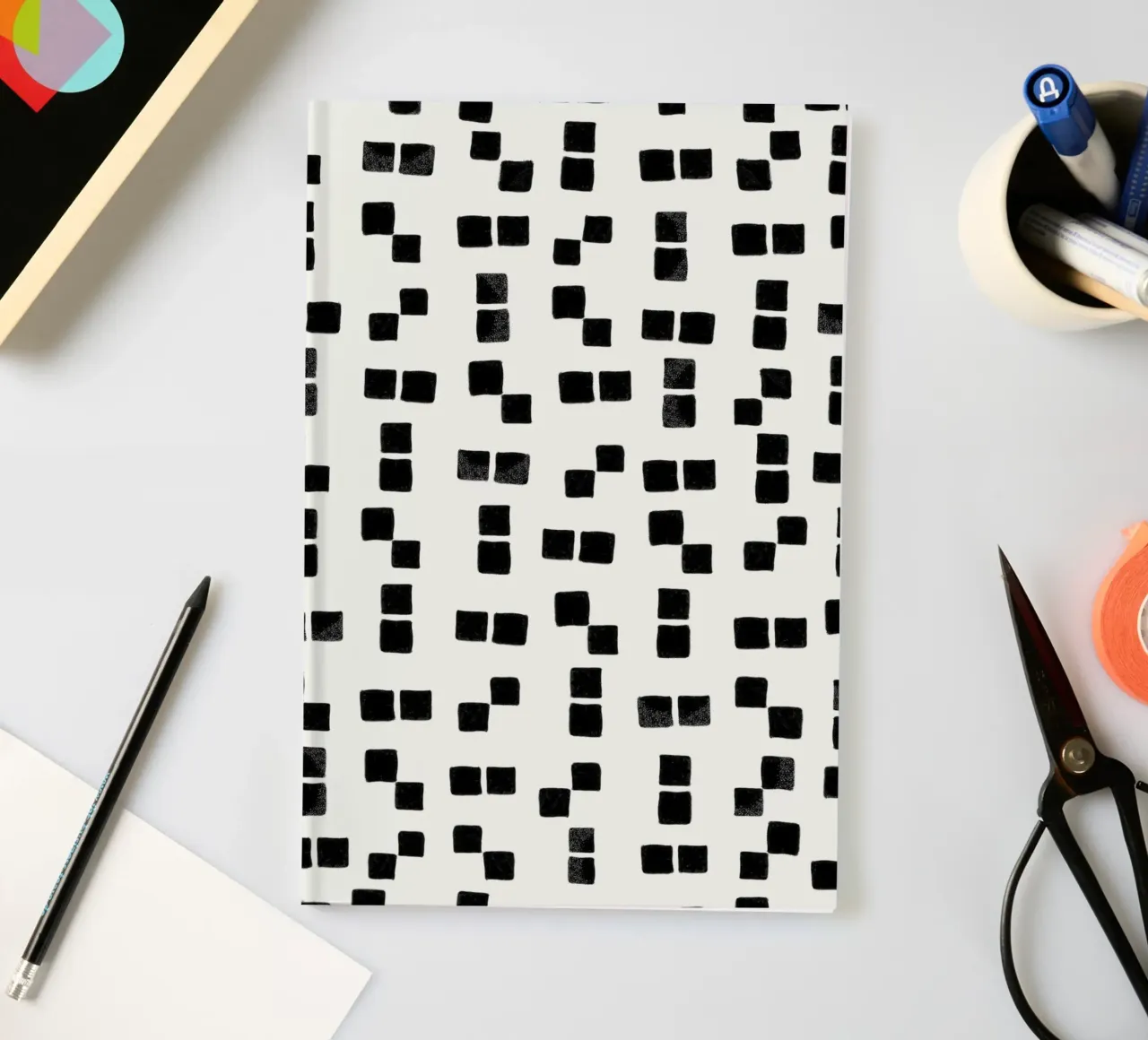 Active wear hand drawn black squares simple pattern notebook by gulsengunel
