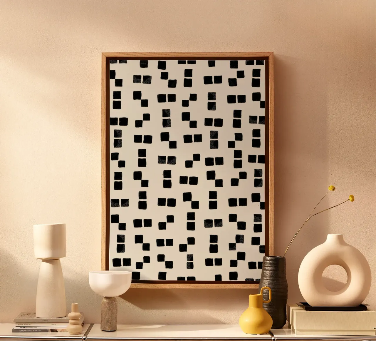 Abstract black squares pattern modern geometric art canvas by gulsengunel