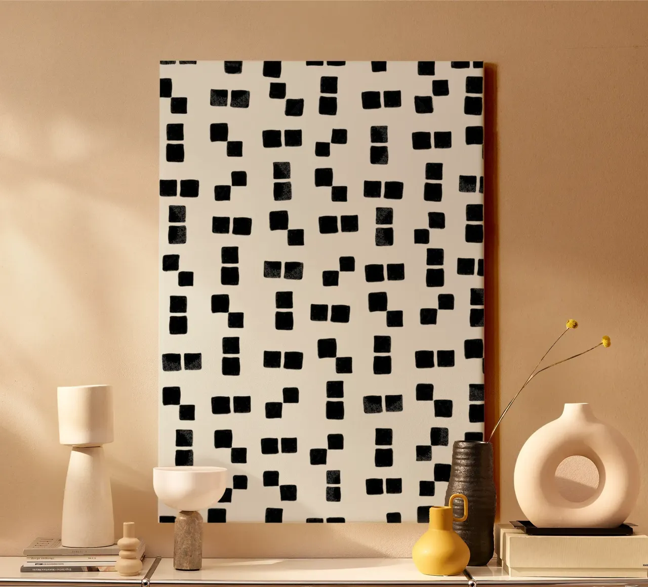 Abstract black squares pattern modern geometric art canvas by gulsengunel