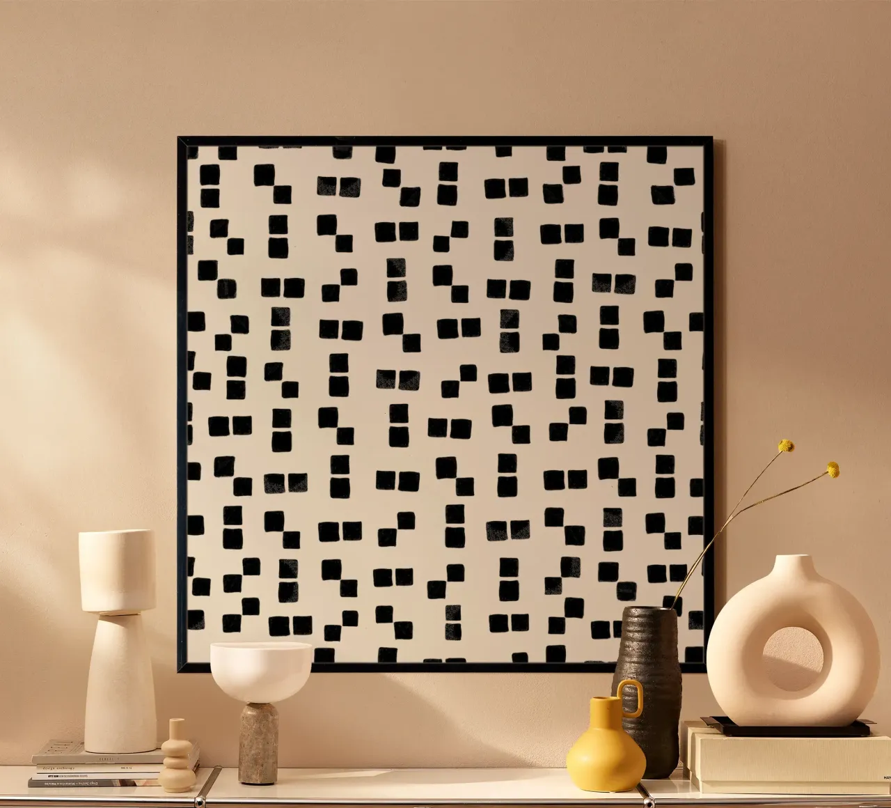 Active wear handgezeichnete schwarze Quadrate einfaches Muster Poster mit Aluminium Rahmen von gulsengunel