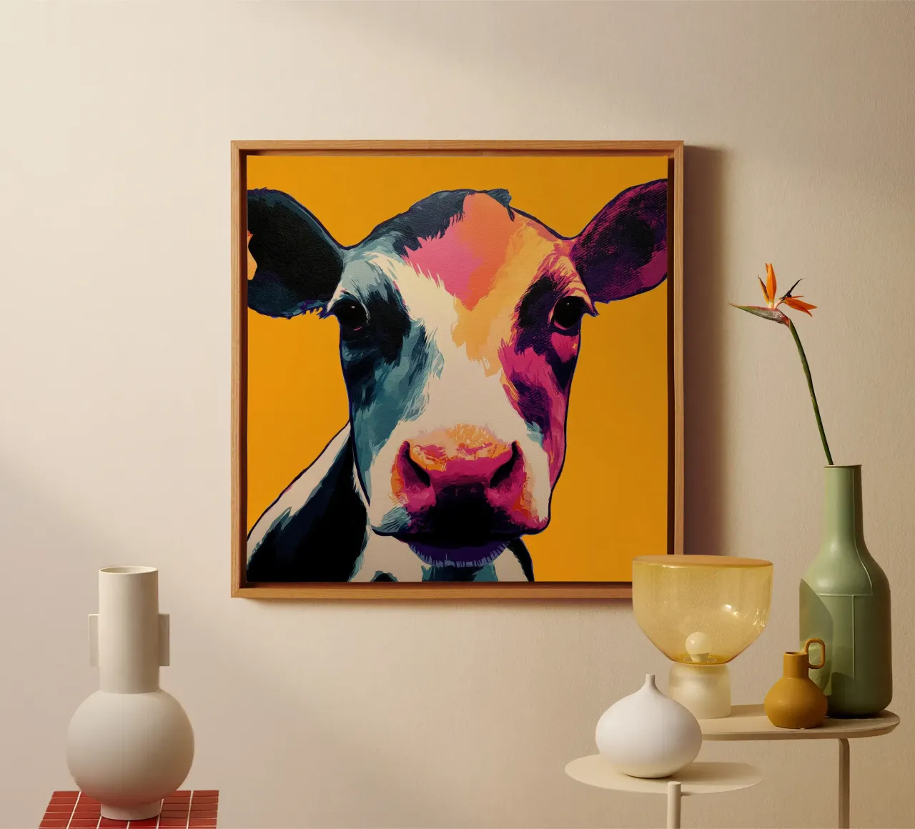 Koe pop art canvas with Floater frame by Pictura