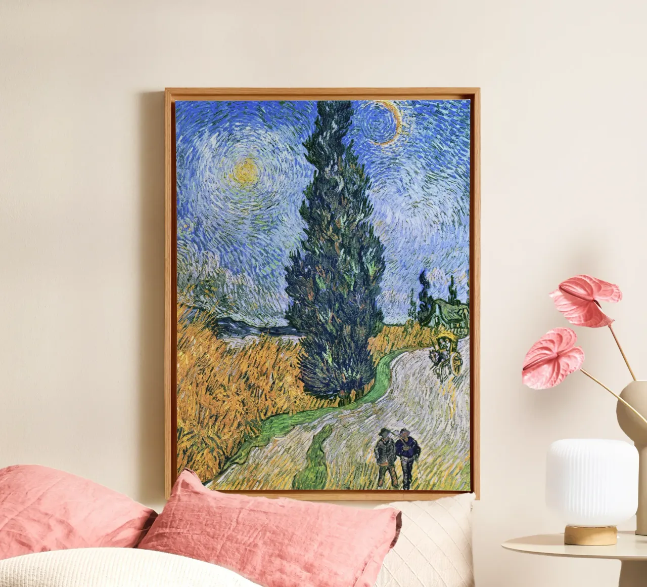 Strada con cipresso e stella (1890) di Vincent van Gogh tela con Cornice a cassetta da Art History