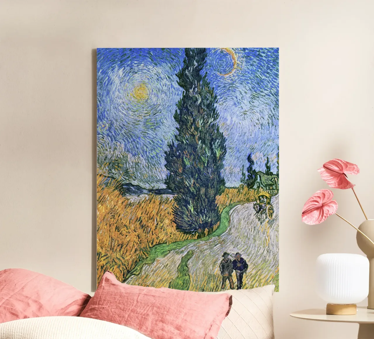 Strada con cipresso e stella (1890) di Vincent van Gogh tela con Cornice a cassetta da Art History