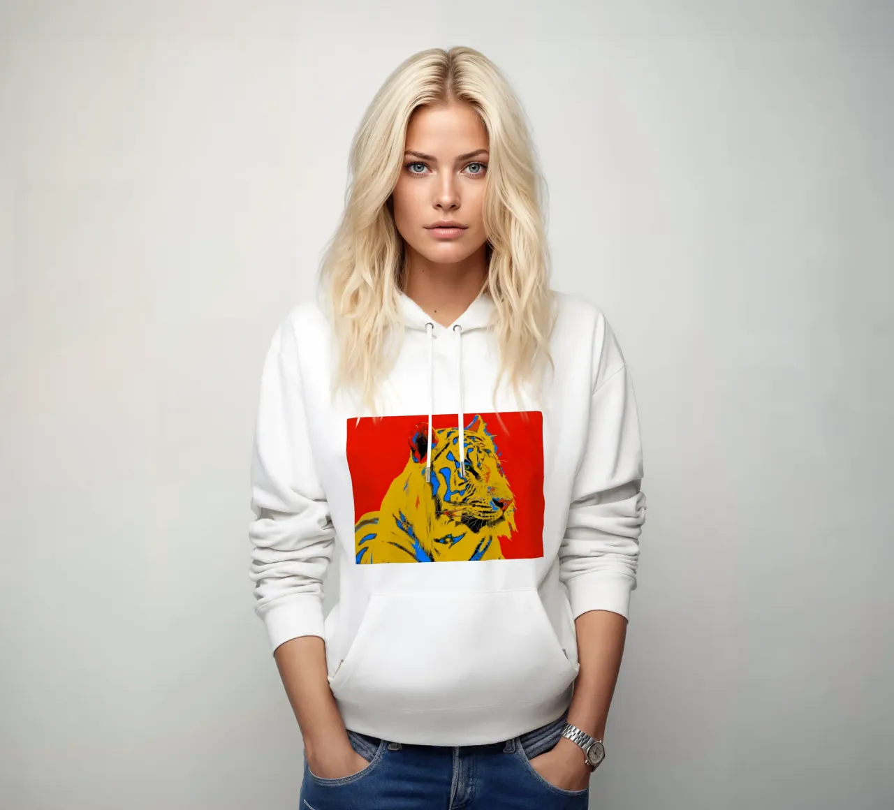 Tiger Pop Art red felpa con cappuccio da Happy 😃 Art 🎨 by Christine Schnoell